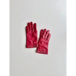 KENNETH COLE REACTION Red Leather Grommet Trim Wool Knit Lined Gloves, Size 7.5